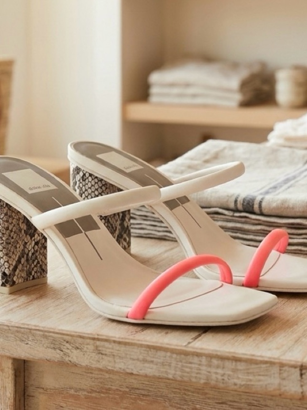 Dolce Vita Cream Heeled Sandals with Coral Straps